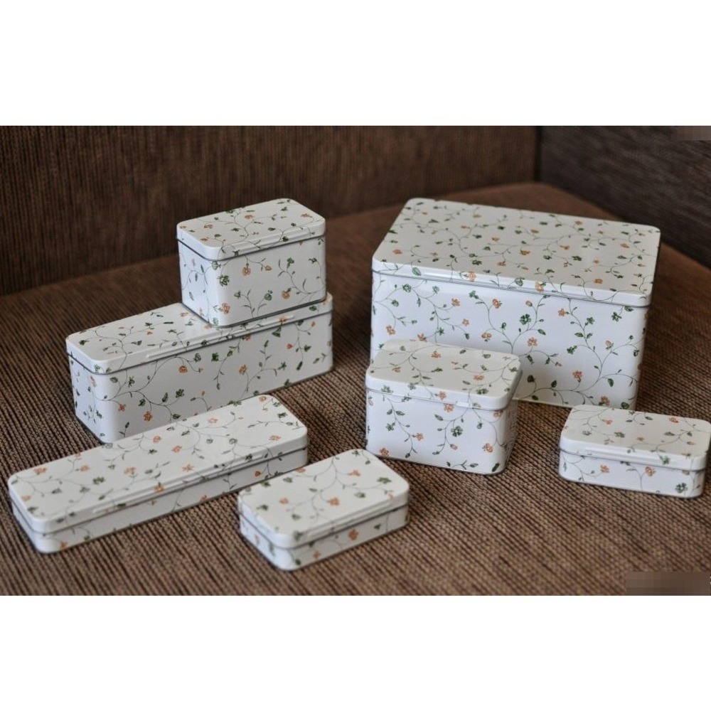 Cottagecore IKEA Flaten 7 Piece Decorative Tin Nesting Box Set Floral Cream